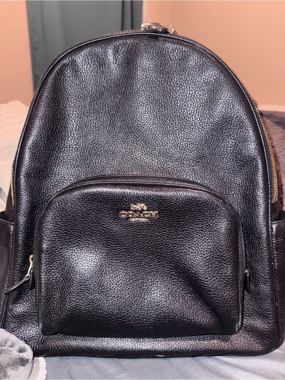 Coach Black Pebbled Leather Backpack with Gold Hardware